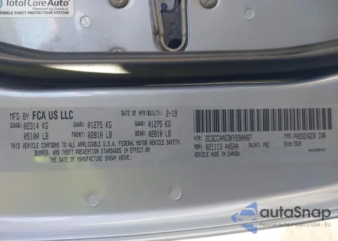 2019 Chrysler 300 Touring from USA, damaged, VIN 2C3CCAAG3KH590087